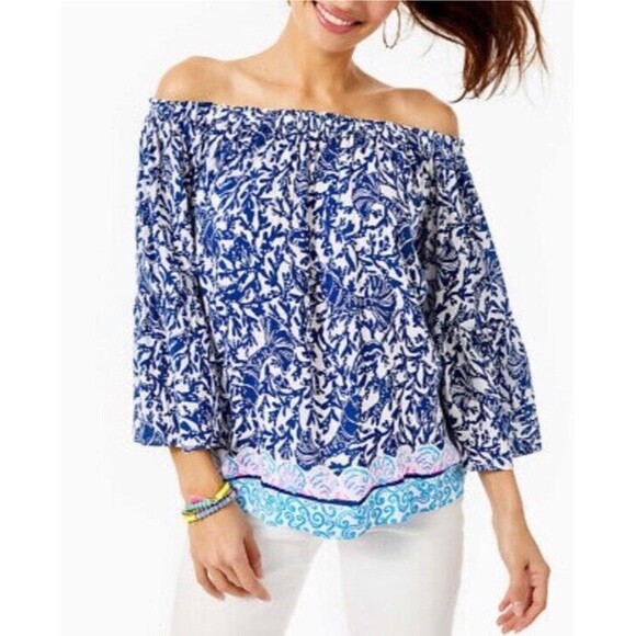 Lilly Pulitzer S Nevie Off The Shoulder Top Blouse Krillin It Oyster Bay Resort - Picture 2 of 8